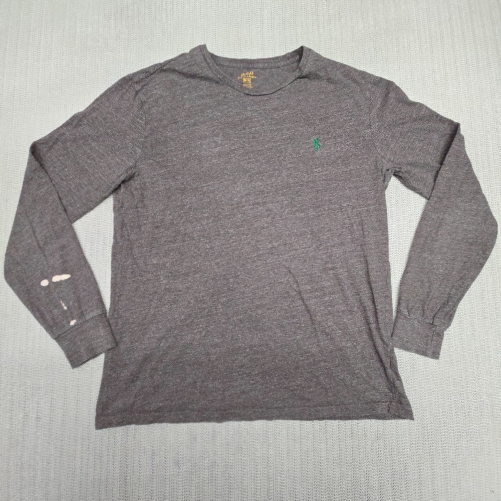 Polo Ralph Lauren Shirt Mens Medium Brown Long Sleeve Green Pony Logo Crewneck